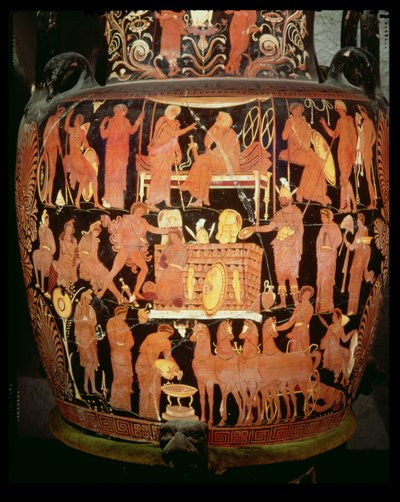 Apulian Red-Figure Volute Crater Depicting the Sacrifice of Trojan Prisoners by Achilles (detail) by Darius Painter